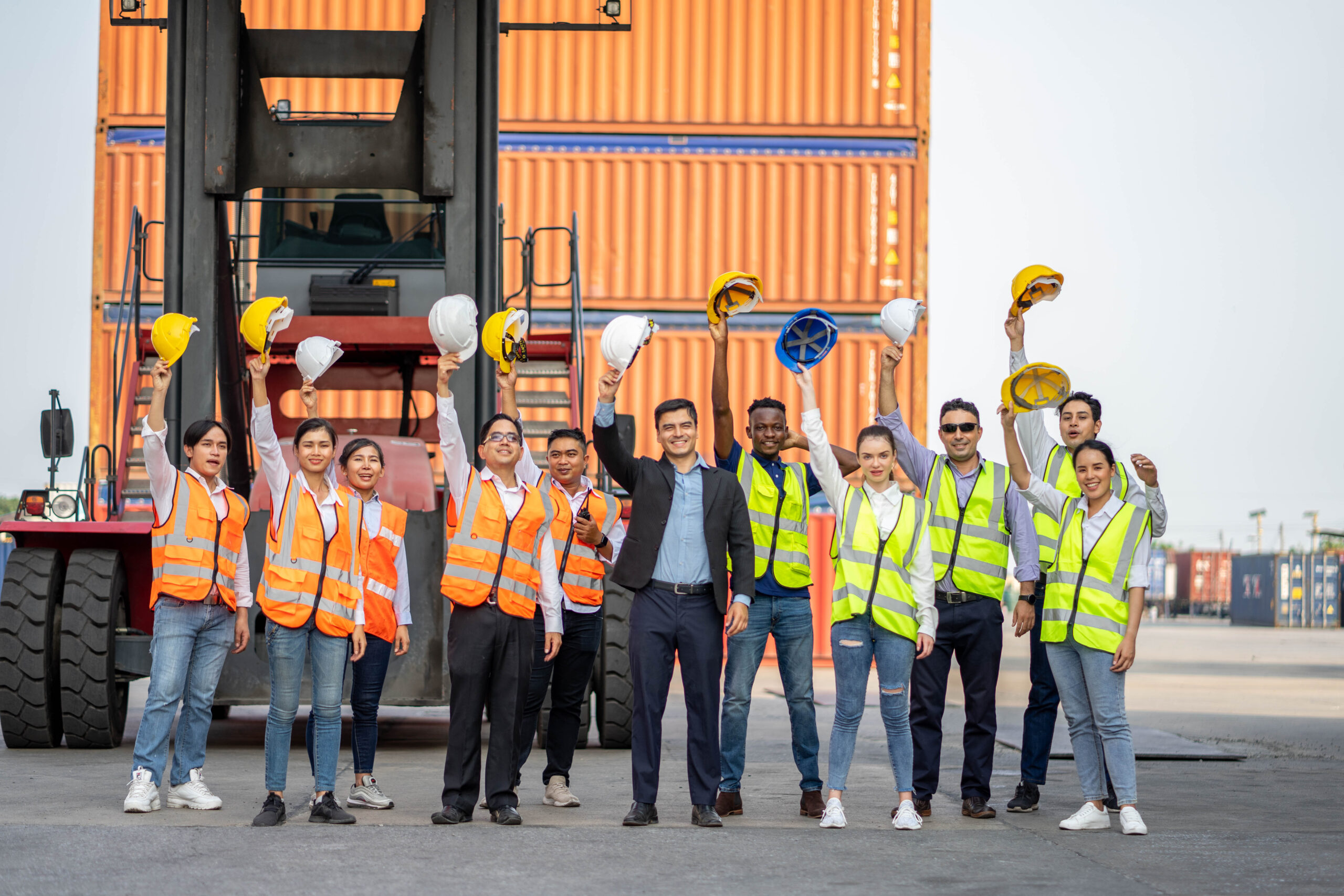 Real-Time Shipment Tracking Team of Employees wearing logistic uniforms